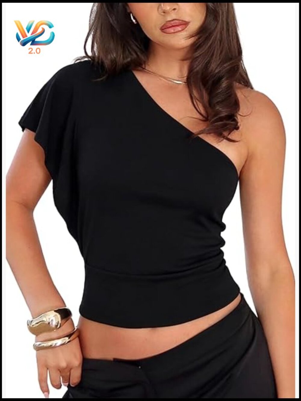 Asymmetric Off One Shoulder Ruffle Sleeve Cropped Top Y2K Party Club